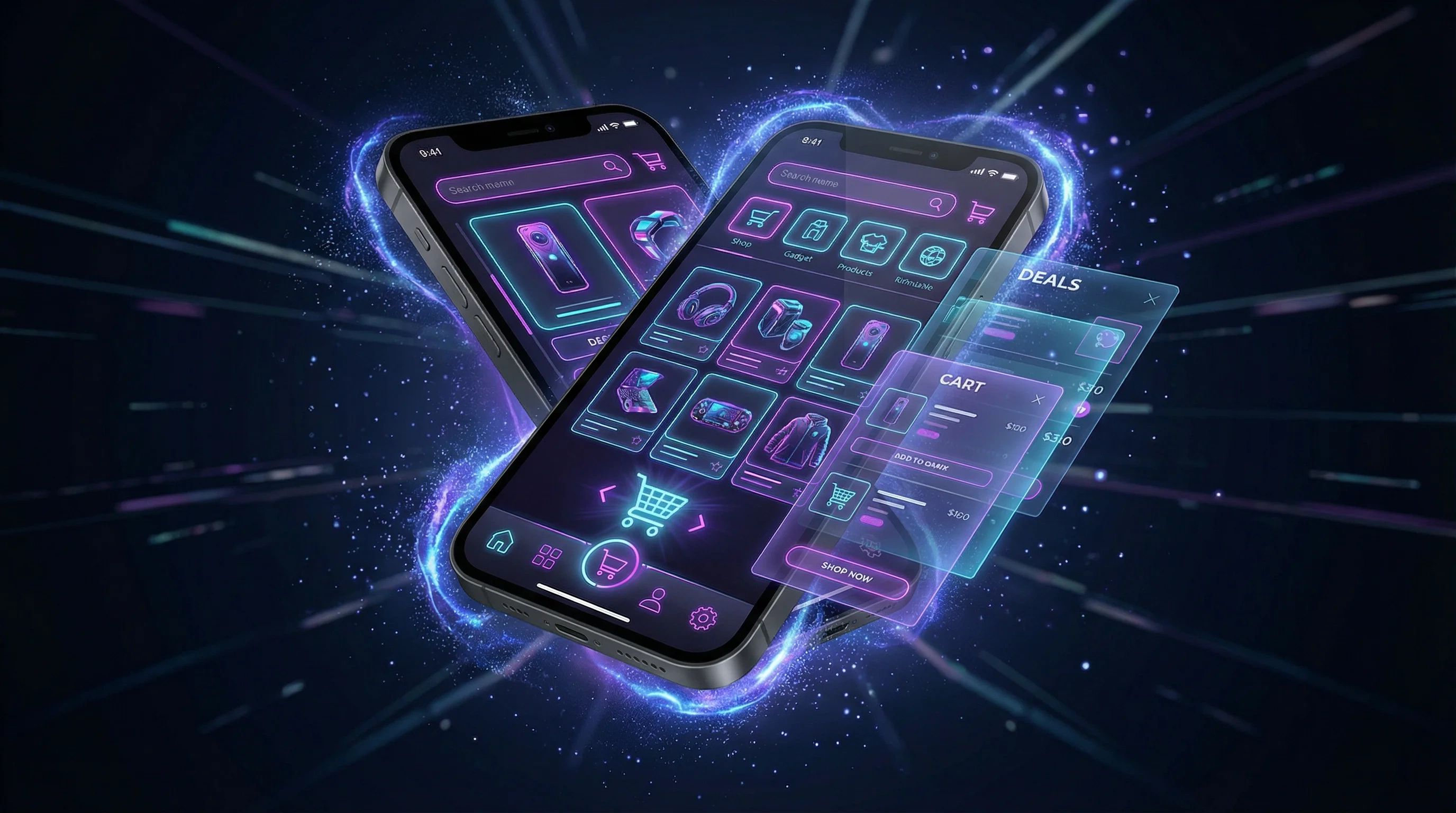 51视频 | 影视电商新纪元：探索、购物，51视频一站式沉浸体验APP界面展示 - 赛博朋克风格移动端购物体验